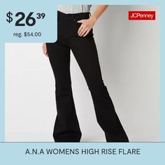 These high-rise flare-leg jeans effortlessly elongate your legs and complement your silhouette. Made from soft stretch-cotton denim with recycled fabric, and they have a button-zip fly and 5-pocket tailoring. Pair them with everything from a button-down and blazer to a t-shirt with heels.Features: Fly Front, Stretch FabricClosure Type: Button & ZipperPockets: 2 Back Slip Pockets, 2 Front Slip PocketsRise: High RiseFiber Content: 87% Cotton, 7% T400 Elasterell-P, 5% Recycled Cotton, 1% Lycra Spa… Flare Leg Jeans, Jeans Flare, Recycled Fabric, Recycled Cotton, Stretch Cotton, Flare Jeans, Leg Jeans, Black Jeans, High Rise