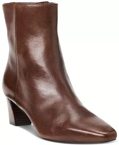 Lauren Ralph Lauren - Women's Willa Square-Toe Dress Booties Elegant Square Toe Mid-calf Boots In Faux Leather, Luxury Medium Width Square Toe Mid-calf Boots, Brown Mid-calf Boots With Square Toe, Brown Faux Leather Mid-calf Boots With Square Toe, Square Toe Faux Leather Mid-calf Boots With Stacked Heel, Dress Booties, Ralph Lauren Womens, Ralph Lauren, Square