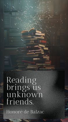 a stack of books sitting on top of a table next to a book shelf filled with books