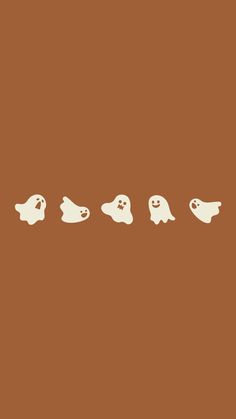 four ghost dogs are lined up in the same row on a brown background with white outline