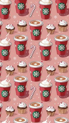 cupcakes, candy canes and peppermints are all on this pink background