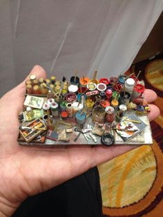 a person holding a small tray full of assorted items