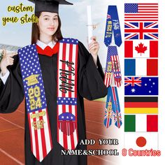 💝This graduation stole is the most meaningful gift for graduates and can be customized with their name and the name of the school. This is a unique graduation gift for your best friend, daughter, son, granddaughter and more. If you need other gifts, you can also search in our store. 👉How to order👈 1.Choose the style you like. 2.Add your personalization then place your order. 3.If you have any other questions please contact me through Etsy chat. 🎁Product Details🎁 📍Type: Polyester, All over printing. 📍Size: 6.45"(width) x 71.7"(length) 📍Product description: Our product is made of high-quality materials, with a soft and comfortable texture. Wearing is soft, comfortable, lightweight and breathable, providing you with a comfortable wearing experience. Not easily faded, durable, and can Personalized Graduation Cap Topper As Graduation Gift, Customizable Graduation Cap Topper For School, Customizable Graduation Cap Topper, Customizable Graduation Stole For School, Academic Graduation Stole, Sash Graduation, Grad Stole, Embroidered Multicolor Graduation Stole, Grad Stoles