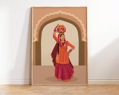 a woman in an orange and red dress with a hat on her head is dancing