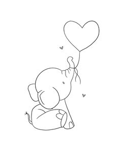 an elephant holding a heart shaped balloon