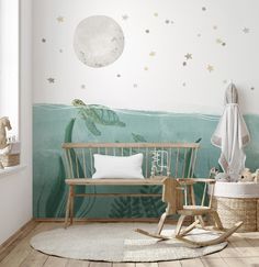 Sea Turtles In The Moonlight Wallpaper Mural - Olive et Oriel Moonlight Wallpaper, Moonlight Ocean, Nursery Room Design, Baby Room Inspiration, Nursery Baby Room