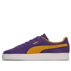 The PUMA Suede Teams 'Los Angeles Lakers' is the perfect combination of style and comfort. With a classic PUMA silhouette, the sneaker features a suede upper, a woven PUMA tongue with the iconic logo, and a rubber sole. The purple and yellow colorway is inspired by the Los Angeles Lakers, making it the perfect choice for any fan. The sleek design makes it a great choice for everyday wear, and the rubber sole ensures comfort and durability. Get ready to hit the court in style with the PUMA Suede Teams 'Los Angeles Lakers'. (SNKR/Skate/Light/Casual/Unisex/Low Top) Puma Suede, Purple And Yellow, Iconic Logo, Los Angeles Lakers, The Purple, The Court, Low Top, Sleek Design, Rubber Sole