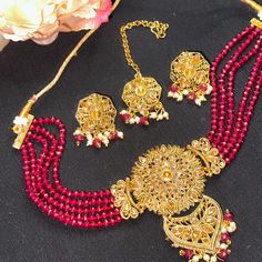 Brand New 4 Pcs Choker, Earrings, Tikka. Gorgeous Burgundy Beaded & Gold Plated Round Shaped Work On. Perfect For Any Occasion & Outfit. Never Got Chance To Wear It. New Are Before. Festive Red Beaded Jewelry Set, Red Kundan Necklace With Round Beads For Party, Festive Beaded Party Sets, Red Stone Work Jewelry Sets For Party, Red Sets With Stone Work For Diwali, Red Stone Work Sets For Diwali, Traditional Beaded Party Sets, Red Kundan Set With Stone Work, Red Kundan Party Sets