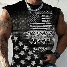 Season:Spring  Summer; Fabric:Polyester; Sleeve Length:Cap Sleeve; Look After Me:Washable,Wet and Dry Cleaning; Gender:Men's; Style:Designer,Fashion,Muscle; Elasticity:Micro-elastic; Tops Type:Vest Top,Sleeveless T Shirt for Men; Occasion:Daily,Gym,Sport; Pattern:National Flag,Try That In A Small Town; Design:Print; Neckline:Crew Neck; Brand:OUKU; Listing Date:08/12/2023; Bust:; Length:; Shoulder Width: Casual Black Tops For 4th Of July, Black Tops With American Flag Print For Summer, Black Summer Top With American Flag Print, Sleeveless Graphic Print Top For 4th Of July, Casual American Flag Print Sleeveless Tank Top, Casual Sleeveless Muscle Tee With Letter Print, Patriotic American Flag Print Sleeveless Top, Black Sleeveless Muscle Tee With Letter Print, Patriotic Sleeveless Top With American Flag Print