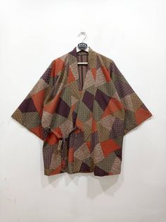 "Measurements are taken with the garment Manually. Condition: Pre-owned P-Pit to pit / chest L-Lenght S-Sleeve In inches\" Comment : (refer picture) -Shipping : shipping worldwide by registered airmail DHL eCommerce/DHL express. Ask For More Details. Have a Good day! ATFL.Lab®" Fall Patchwork Kimono With Kimono Sleeves, Fall Patchwork Kimono, Cotton Kimono With Patchwork And Kimono Sleeves, Traditional Cotton Patterned Kimono, Traditional Patterned Cotton Kimono, Brown Cotton Kimono With Kimono Sleeves, Embroidery Japanese, Sashiko Pattern, Japanese Logo