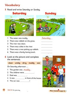 a worksheet with pictures of people in the park and on the road to school