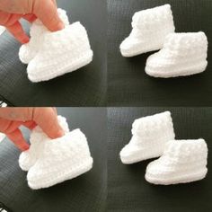 four pictures showing how to make slippers out of toilet paper