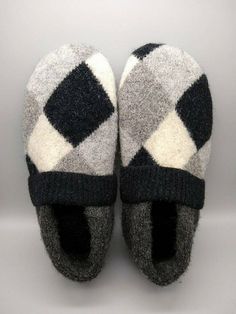 Women's size 8. These slippers have a beautiful design on the top, they are made from felted wool sweaters and the soles are shearling with the fur facing the foot. So warm, soft and cozy, you won't want to take them off! Perfect present for someone you love, or you can just treat yourself. Sweater Slippers, Felted Wool, Wool Sweater, Wool Sweaters, Womens Slippers, Wool Felt, Beautiful Design, Slippers, Felt