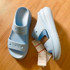 Brand New With Tags Crocs Unisex Classic Crush Sandal Mens 11 Women 13 These Crocs Platform Clogs Have A Unique 60mm Height, Measured From Floor To Heel Rest. Introducing The Classic Crush Sandal, These Two-Strap Platform Sandals Are Ready To Take Any Outfit To The Next Level. Casual Light Blue Synthetic Flip Flops, Light Blue Synthetic Open Toe Slides, Light Blue Synthetic Slip-on Slides, Light Blue Synthetic Slides With Round Toe, Light Blue Open Toe Casual Flip Flops, Casual Light Blue Open Toe Flip Flops, Light Blue Non-slip Open Toe Sandals, Light Blue Open Toe Non-slip Sandals, Light Blue Flat Casual Sandals