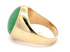 Item Specifications:Metal: 14k Yellow Gold Style: Statement RingRing Size: 9 (resizing available for a fee)Total Weight: 10.5 GramsGemstone Specifications:Center Gemstone: Jadeite JadeShape: OvalColor: GreenCut: CabochonJade Measurements: 16..94 mm x 13.39 mmCondition: Vintage, Excellent Classic Green Opal Ring In 14k Gold, 14k Gold Green Gemstone Dome Ring, Formal Green 14k Gold Dome Ring, Green Domed Jewelry With Polished Finish, Classic Green Dome Ring In 14k Gold, Classic Green 14k Gold Dome Ring, Formal Green Opal Ring In 14k Gold, Green 14k Gold Stamped Round Band Ring, Green Opal Ring For Formal Occasions