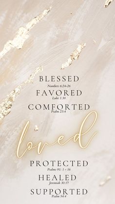 the word loved is written in gold on a white and beige background with an artistic design