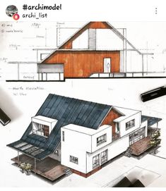 an architectural drawing of a two story house