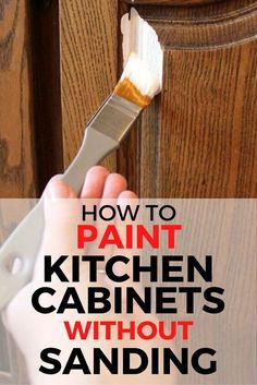 someone using a knife to paint kitchen cabinets without sanding