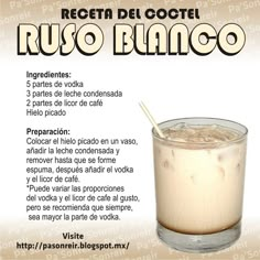 a poster with an image of a drink in it's glass and the caption reads, rico del ocote riso bianco