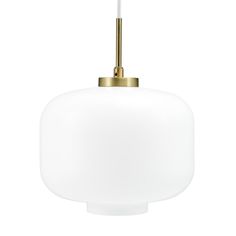 a white and gold colored light fixture on a white background with a black cord hanging from the ceiling