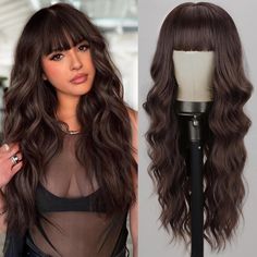 Color Dark Brown Material High Temperature Fiber Hair Type Wavy Style Modern Special Feature Heat Resistant 【High-quality Material】The long wavy wig is made of heat-resistant high-quality synthetic fiber,which feeling soft,wearing comfortable,making the wig look closer to real human hair. It is not easy to knot,lightweight,and more durable.It adds a special production process to make the hair more fluffy and natural. More importantly, the curl is more lasting and the use time is longer. 【Warm Ti Reddish Brown Wig, Brown Wig With Bangs, Dark Brown Wig, Curly Women, Partial Updo, Women Wigs, Wavy Style, Wavy Wig, Best Wigs