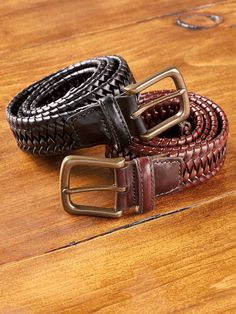 This Handsome Braided Belt Moves With You for a More Comfortable Fit Men Belts, Braided Leather Belt, Braided Belt, Braided Leather, Bending, Metal Buckles, Mens Belts, Full Grain Leather, Leather Belt