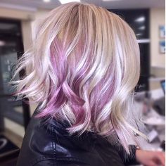 Blonde Bob Haircut, Ombre Purple, Purple Highlights, Short Hair Balayage, Short Blonde, Short Blonde Hair, Hair Short, Short Bob Hairstyles, Blonde Balayage