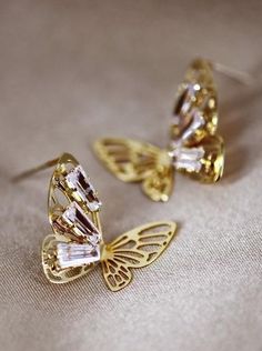 Dainty Butterfly Stud Earring Cubic Zirconia 925 Sterling Silver Posts Gold Toned Lightweight Dainty Butterfly, Butterfly Stud Earrings, Butterfly Earrings Stud, Square Earrings Studs, Classy Jewelry, Cz Stud Earrings, Bow Earrings, Crystal Stud Earrings, Butterfly Earrings