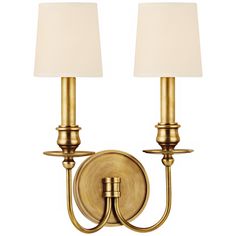 This graceful aged brass 2-light sconce with ivory fabric shades is an elegant lighting option for your transitional decor. It's a great choice whether you're looking to illuminate the entire room or you just need a little extra light focused in a particular space. Colonial Chandelier, Arm Chandelier, Bathroom Sconces, Candelabra Bulbs, Light Sconces, Wall Lighting