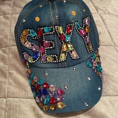 Sexy Bling Denim Baseball Cap Hat 100% Cotton Brand New Gorgeous Bling Rhinestones Conversation Hat Multi Color Bling Nwots #Hat #Bling #Baseball #Sexy #Sexybaseball #Denimcaps #Denimhats Casual Cap With Rhinestones, Casual Rhinestone Cap, Trendy Snapback Baseball Cap With Rhinestones, Trendy Rhinestone Snapback Baseball Cap, Casual Rhinestone Snapback Hat, Trendy Rhinestone Baseball Cap, Casual Rhinestone Hat, One Size Fits Most, Casual Rhinestone Hat, One Size, Casual Rhinestone Hat One Size Fits Most