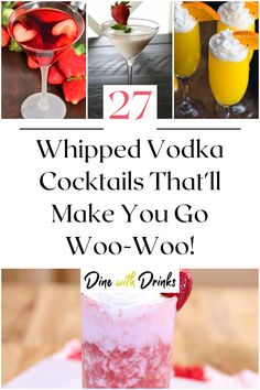 Collage of 4 whipped vodka cocktails. Whip Vodka Drinks, Drinks With Pinnacle Whipped Vodka, Drink Recipes With Whipped Vodka, Drinks To Make With Whipped Vodka, Recipes With Whipped Vodka, Whipped Cream Vodka Drinks Recipes, Mixed Drinks With Whipped Vodka, Pinnacle Whipped Vodka Recipes Drinks