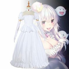 Princesscore Dresses For Cosplay Events, Kawaii Dresses For Costume Party And Cosplay Events, White Fantasy Costume With Anime Print, Fantasy White Costume With Anime Print, Kawaii Costume Dresses For Cosplay Events, White Kawaii Costume For Cosplay, White Anime Print Costumes For Cosplay Events, Anime Style Costume Dress For Cosplay Events, White Anime Print Costumes For Cosplay