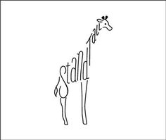 a black and white drawing of a giraffe with the word stand on it