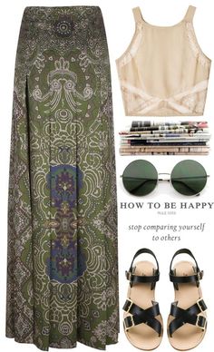 "Be happy." by carocuixiao ❤ liked on Polyvore I really just want the sunglasses Polyvore Outfits Spring, Sukienki Maksi, Looks Hippie, Moda Hippie, Look Boho Chic, Clothes Board, Skirt Diy, Mode Hippie, Estilo Hippie