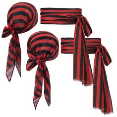 red and black striped scarfs with matching headbands, scarves and ties