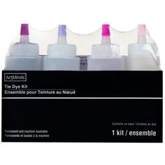 the dye kit contains four different types of inks in each bottle, including one pink and one blue