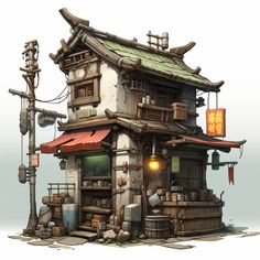 蔵のようなお店やさん Japanese Architecture Drawings, Cyberpunk House, Chinese Houses, Chinese House, Japanese Village, Fantasy Shop, Monster House