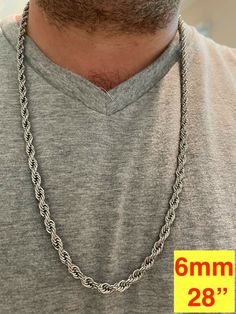 Nice classic rope chains.
Best quality stainless steel. Finished in rhodium for a lustrous lookWhether you wear it alone or with your favorite pendant you will love this chain!We offer 18-30" in 2mm 3mm 4mm 5mm or 6mm.Wear it as a choker or as a longer chain!Nice solid weight to the chain!Your friends will never believe how much you paid for this chain!You can swim in the chain or wear cologne...will never change colorLifetime warranty as is to be expected with an authentic Harlembling product Silver Stainless Steel Rope Chain Necklace, Stainless Steel Rope Chain Necklace, Silver Stainless Steel Rope Chain Jewelry, Rope Chain Necklace, Long Chain, Rope Chain, Choker, Chain Necklace, Gold Plate