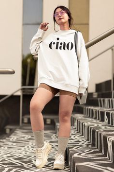 Ciao Sweatshirt, Sweatshirt for women trendy, Cute Graphic Sweatshirt, Unisex Sweatshirt, Sweatshirt,Trendy Hoodie, Gift for Her, ciao bella shirt, Italian gift, italian italy, honeymoon sweatshirt, adventure vacation, gift for italian, international travel, italian sayings, plus size, vintage vibe PRODUCT DETAILS & SIZING  ✽ Ciao! This cute sweatshirt is a perfect gift for you and your friends. The perfect casual look for anyone. The soft material and trendy fit make it a comfy everyday essential. A great gift for yourself or someone you love! These garments are made from 50% polyester and 50% cotton. This combination helps designs come out looking fresh and beautiful. The collar is ribbed knit, so it retains its shape even after washing. There are no itchy side seams on these sweaters. ✽ Vsco Outfits, Slogan Sweater, Trendy Sweatshirts, Paris Sweatshirt, French Gifts, Bride Sweatshirt, Word Shirts, French Word, Funny Shirt Sayings