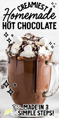 a chocolate drink with marshmallows and whipped cream on top