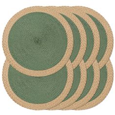 four green and beige placemats on top of each other