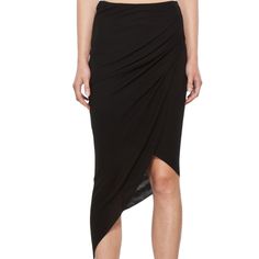 Helmut Lang Helix Asymmetrical Skirt In Black Size: P / Xs Elastic Waist Pleated Drape Detail Raw Cut Asymmetrical Hem 100% Viscose Pleated Drapes, Repurposed Clothing, Draped Skirt, Tunic Tank Tops, Tank Top Dress, Asymmetrical Skirt, Helmut Lang, Helix, Skirt Fashion