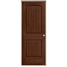 an image of a wooden door on a white background with the top panel painted dark brown