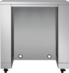 a stainless steel cabinet with wheels on the bottom