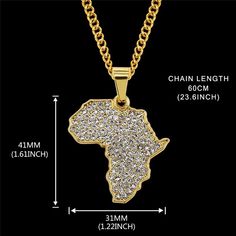 MIANIK African iced out map necklace. 18k gold plated rhinestone necklace. Crystal, diamond unisex stylependant size- 1.5” material- 18kt plated copper base. Almaas means “diamond” Iced Out Diamond Necklace For Streetwear, Streetwear Bling Necklace With Cubic Zirconia, Streetwear Cubic Zirconia Necklace With Bling, Streetwear Diamond Necklace With Bling, Iced Out Pendant Necklace For Streetwear, Streetwear Iced Out Pendant Necklace, Iced Out Metal Pendant Jewelry, Gold Cuban Link Crystal Chain Necklace, Gold Crystal Cuban Link Chain Necklace