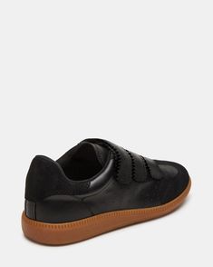 MOMENTUM Black Velcro Low-Top Sneaker | Women's Sneakers – Steve Madden Black Suede Sneakers With Rubber Sole, Black Lace-up Platform Sneakers With Gum Sole, Classic Black Low-top Slip-on Sneakers, Black Suede Sneakers With Gum Sole, Modern Black Suede Sneakers, Black Low-top Slip-on Sneakers With Perforated Toe Box, Black Low-top Platform Sneakers With Perforated Toe Box, Black Slip-on Sneakers With Gum Sole, Modern Black High-top Sneakers With Gum Sole