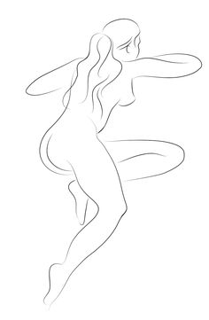 a line drawing of a woman in the air with her arms out and legs spread