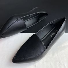 Lasaky - Stylish Pointed Toe Casual Slip-On Leather Shoes Pu Heels, Black Leather Shoes, Casual Flats, Olivia Mark, Leather Shoes, Heel Height, Shoes Heels, Slip On, Heels