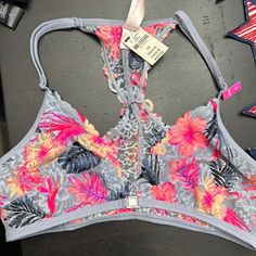 Bralette Size Small New With Tags Pink Bra For Beach In Spring, Pink Bra For Spring Vacation, Pink T-back Bra, Summer Floral Print Pink Bra, Comfortable T-back Bra In Pink, Victoria's Secret Summer Push-up Bra, Victoria's Secret Push-up Bra With Adjustable Straps, Victoria's Secret Pink Floral Print Bra, Cheap Victoria's Secret Intimates With Built-in Bra