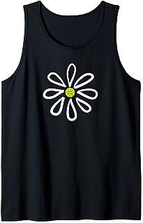 a black tank top with a white flower on the front and yellow center in the middle